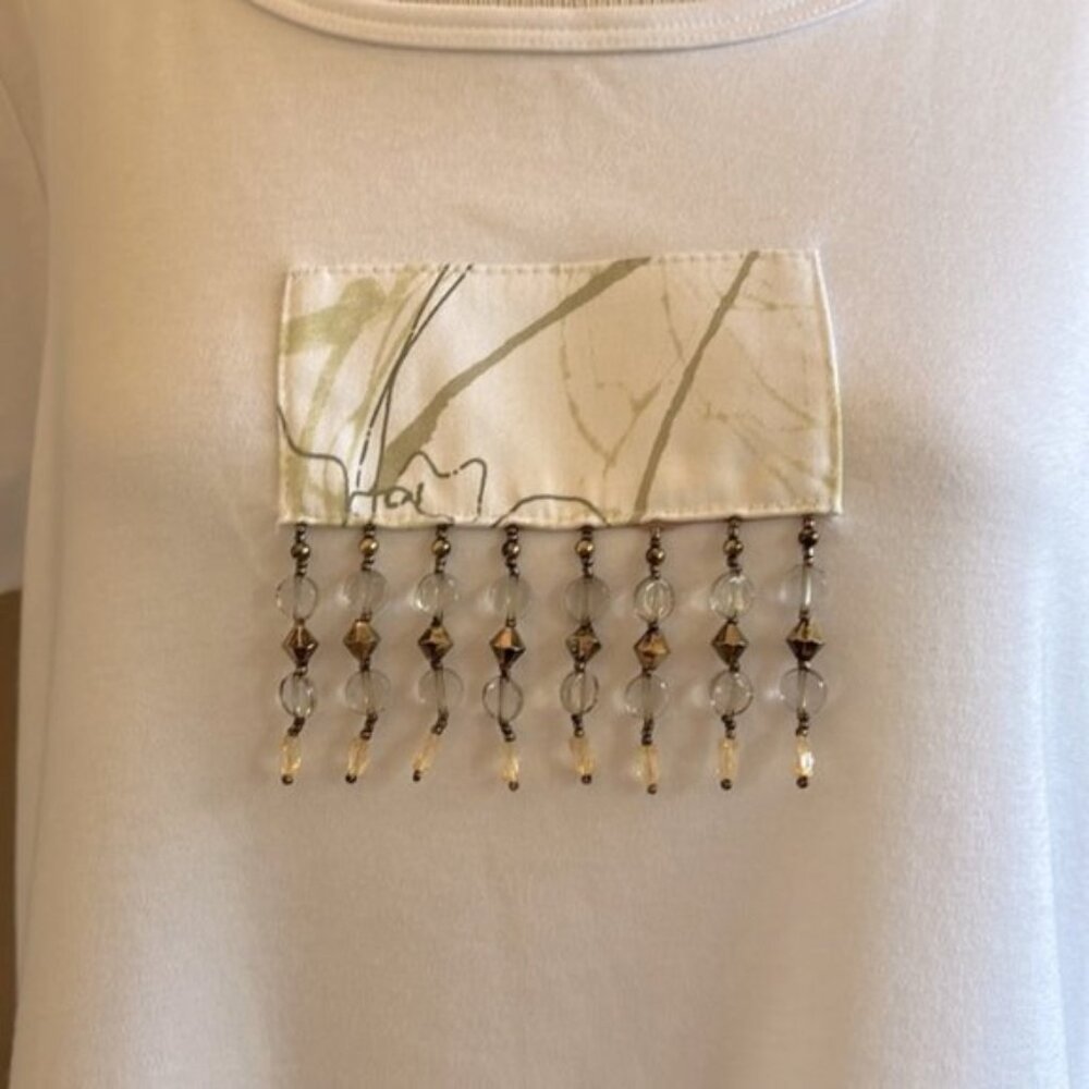 White with Sage Bead Detailed Tee - Picture 9 of 9